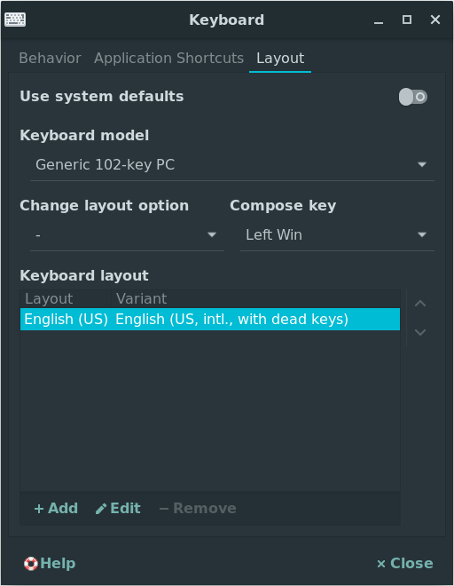 XFCE4 Keyboard Config